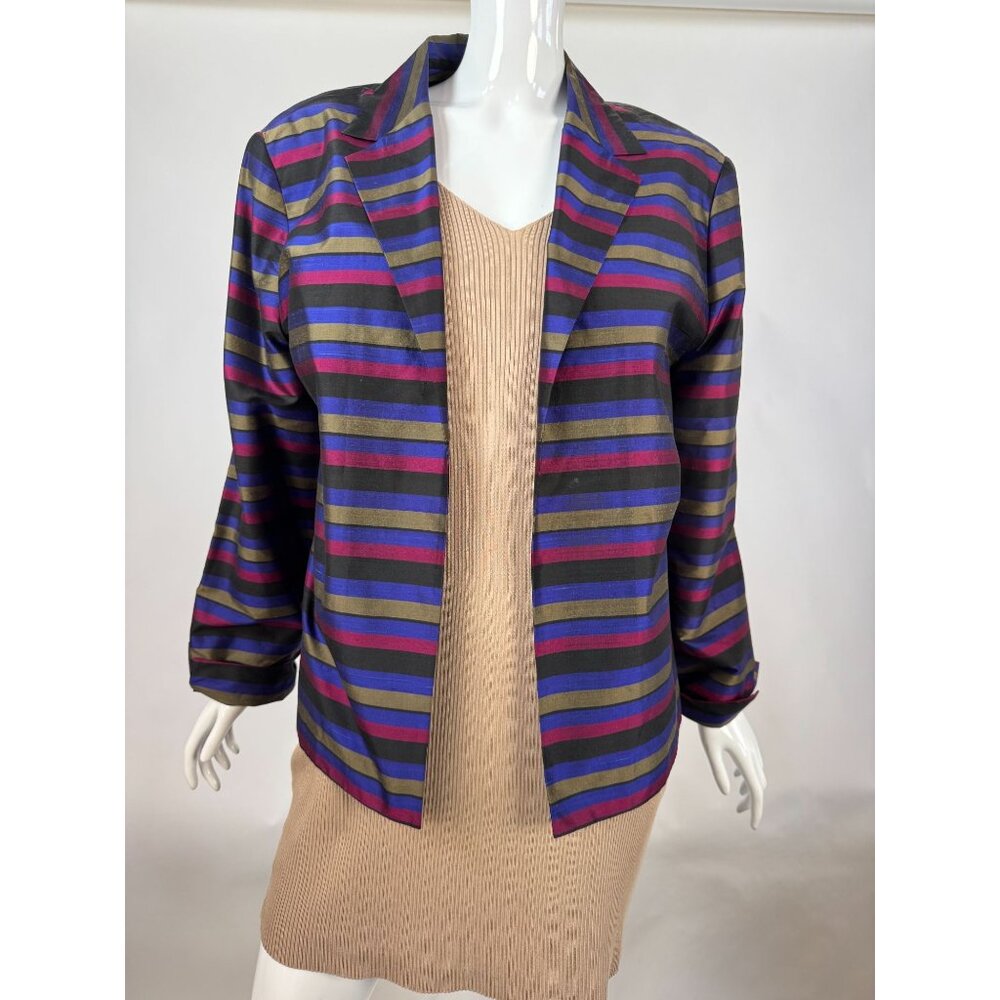 Ann May Womens Striped Woven Silk Jacket Size Large Multicolor